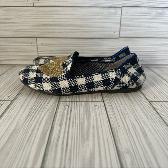Rothy's Navy Blue Kids Loafers, Gingham Heart - Picture 1 of 6